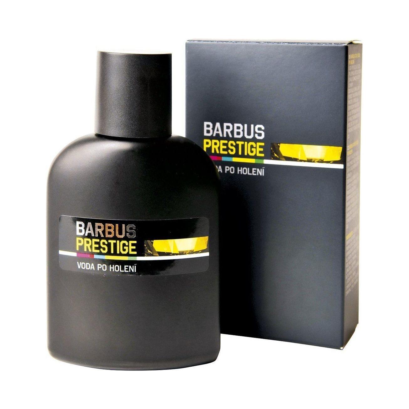 Barbus Prestige After Shave Lotion in 100ml bottle, clear liquid with a subtle fragrance, designed for soothing post-shaving skin.