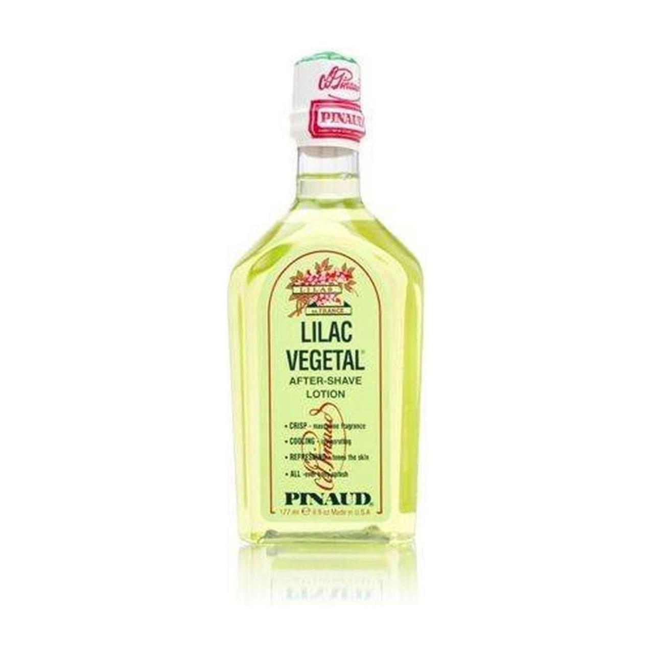 Pinaud Lilac Vegetal after-shave lotion in a 6 oz bottle, featuring a classic after-shave lotion design with purple and white label.