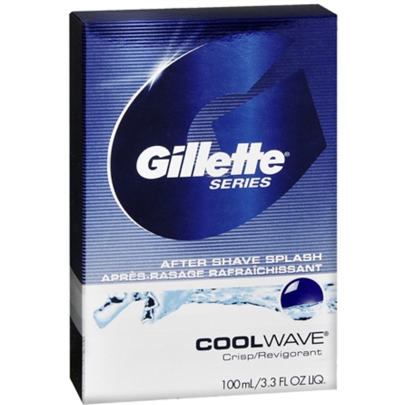 Gillette Series After Shave Splash Cool Wave in 3.3 Fl Oz bottle, refreshing after shave for soothing skin.