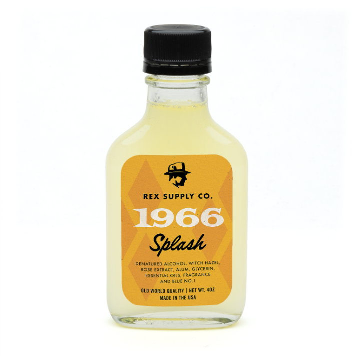 Rex Supply Co. 1966 Old World After Shave Splash in a 4 oz bottle, vintage-style after shave splash with classic branding.