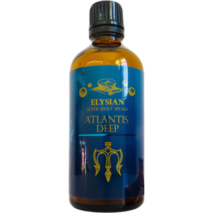 Elysian Atlantis Deep Collection after shave splash by Pasteur Pharmacy, 4 oz bottle with ocean-inspired design.