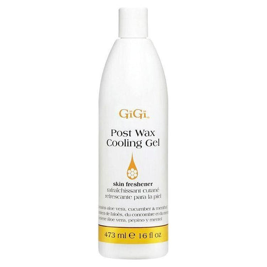 Pasteur Pharmacy Gigi After Wax Cooling Gel 16 Oz bottle, soothing gel for post-wax skin care, in a clear plastic container.
