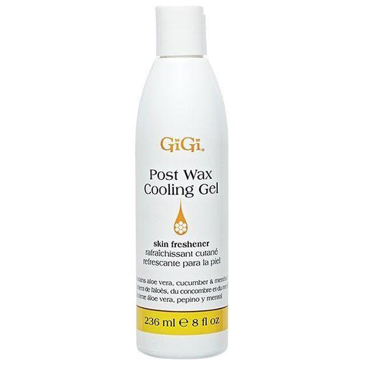 Gigi After Wax Cooling Gel by Pasteur Pharmacy in an 8 oz bottle, soothing and cooling skin after waxing treatments.
