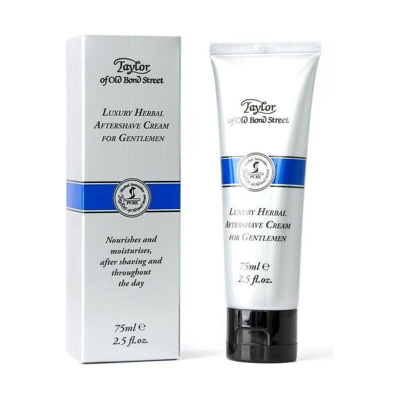 Taylor of Old Bond Street Herbal Aftershave Cream in 75ml jar, featuring a classic grooming product from Pasteur Pharmacy.