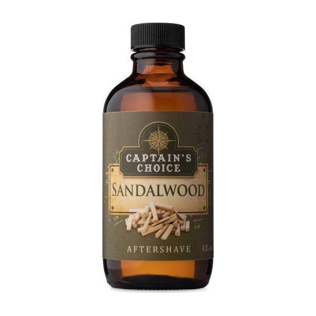 Captain's Choice Sandalwood Aftershave in a 4 oz bottle, featuring a classic aftershave with sandalwood scent and Pasteur Pharmacy branding.
