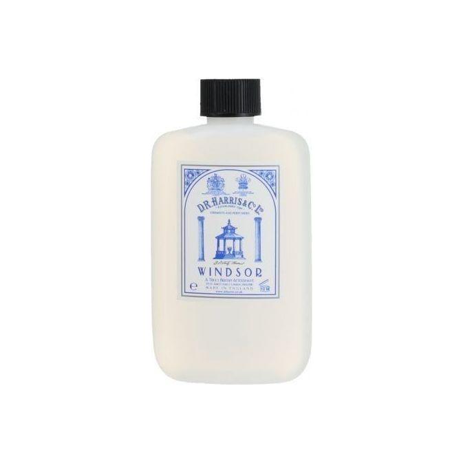 D. R. Harris & Co Windsor Aftershave in 100ml plastic bottle, featuring classic label and transparent packaging.