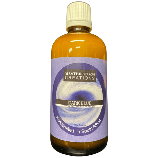 Dark blue aftershave bottle from Master Splash Creations, 100ml, by Pasteur Pharmacy, with sleek packaging and product label visible.