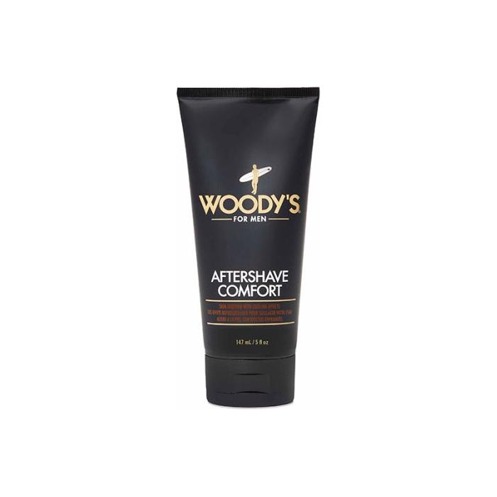 Pasteur Pharmacy Woody's For Men Aftershave Comfort 5oz bottle with label and cap, designed for soothing men's post-shave skin.