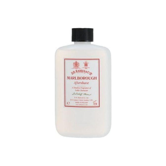 D.R. Harris & Co Marlborough aftershave lotion in a 100ml plastic bottle, with elegant label and cap, on a white background.