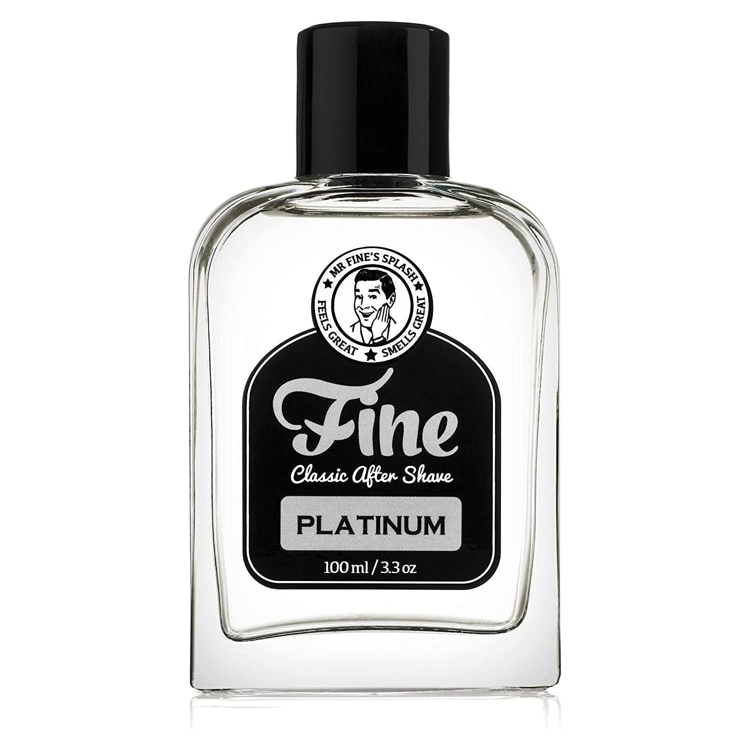 Fine Platinum Classic Aftershave Lotion by Pasteur Pharmacy in a 3.3 oz bottle, featuring a sleek design and clear labeling.