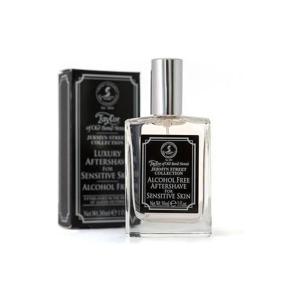 Taylor of Old Bond Street Jermyn Street Aftershave Lotion 30ml in a clear bottle with a black cap, showcasing a refined grooming product.