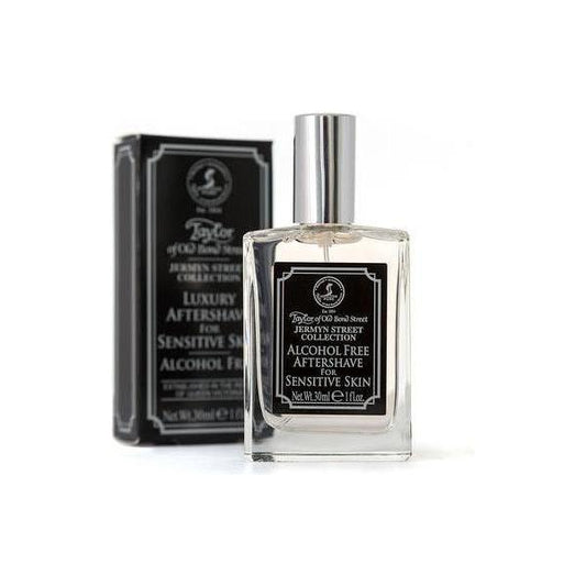 Taylor of Old Bond Street Jermyn Street Aftershave Lotion 30ml in a clear bottle with a black cap, showcasing a refined grooming product.