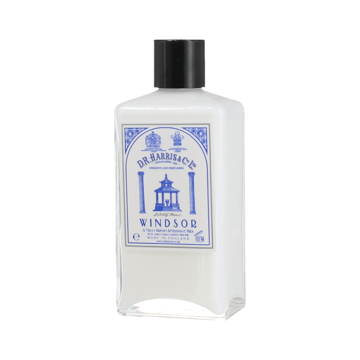 D. R. Harris & Co Windsor Aftershave Milk in 100ml dispenser, smooth aftershave lotion with elegant packaging