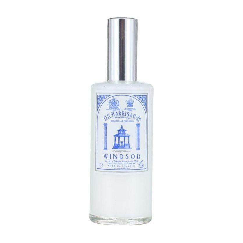 D. R. Harris & Co Windsor Aftershave Milk in 100ml dispenser, soothing aftershave lotion with elegant packaging.