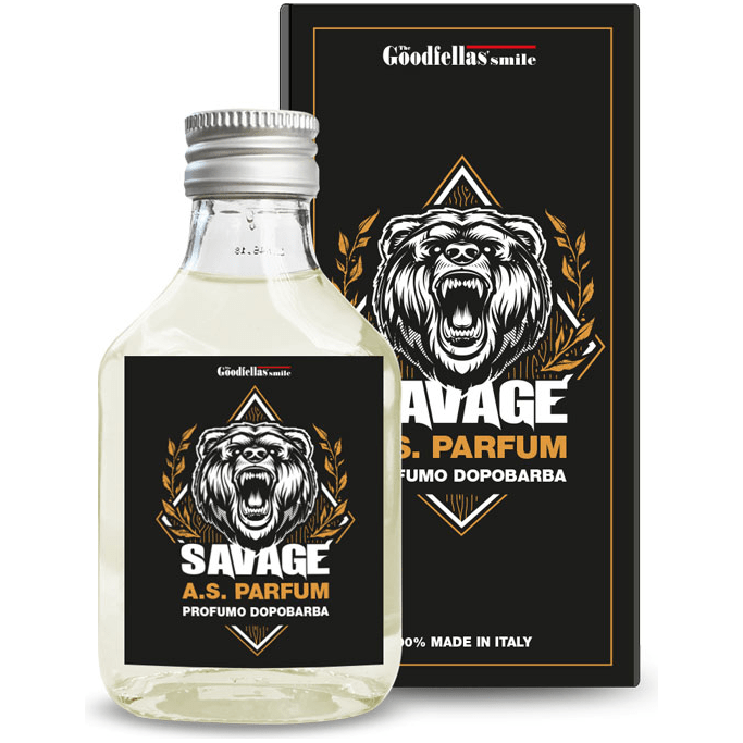 Pasteur Pharmacy The Goodfellas' Smile Savage aftershave set with alcohol and alcohol-free splash bottles, 3-4 oz, in a box.