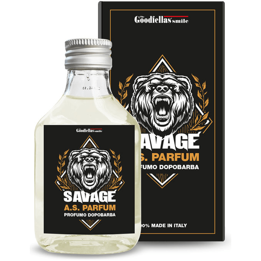 Pasteur Pharmacy The Goodfellas' Smile Savage aftershave set with alcohol and alcohol-free splash bottles, 3-4 oz, in a box.