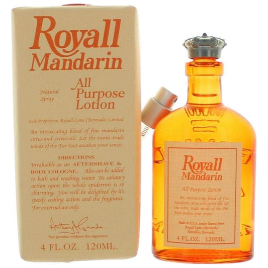 Royall Mandarin of Bermuda for Men all-purpose lotion in 4 oz bottle, featuring citrus scent and soothing skincare for men.