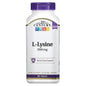 21st Century Healthcare L-Lysine 1000 Mg amino acid tablets, 90-count bottle, displayed in clear container with label.