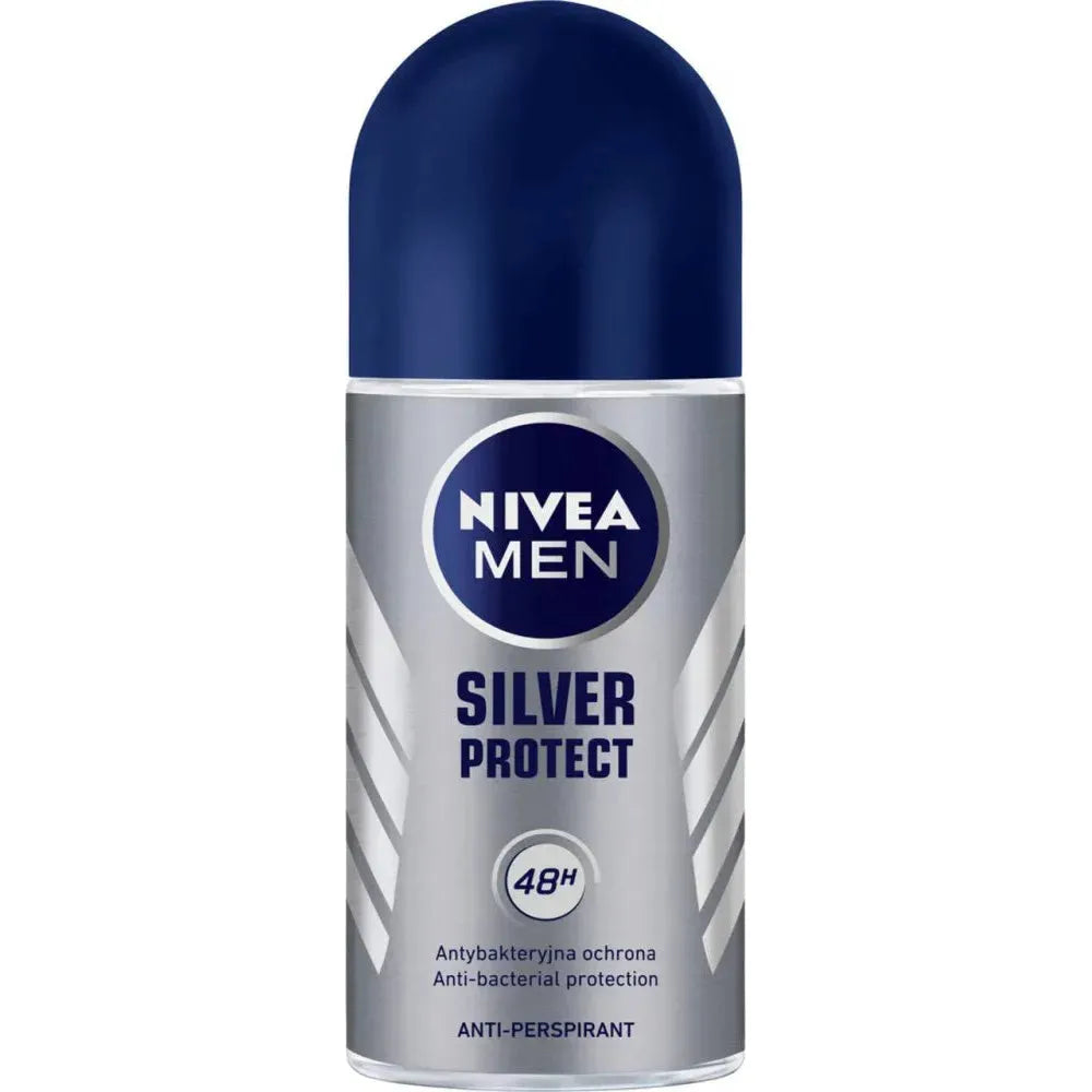 Nivea Men Silver Protect 48H anti-bacterial anti-perspirant spray in a 50ml bottle, designed for men’s freshness and odor control.