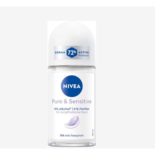 Nivea Pure & Sensitive 47H anti-perspirant spray in a 50 ml bottle, designed for sensitive skin.