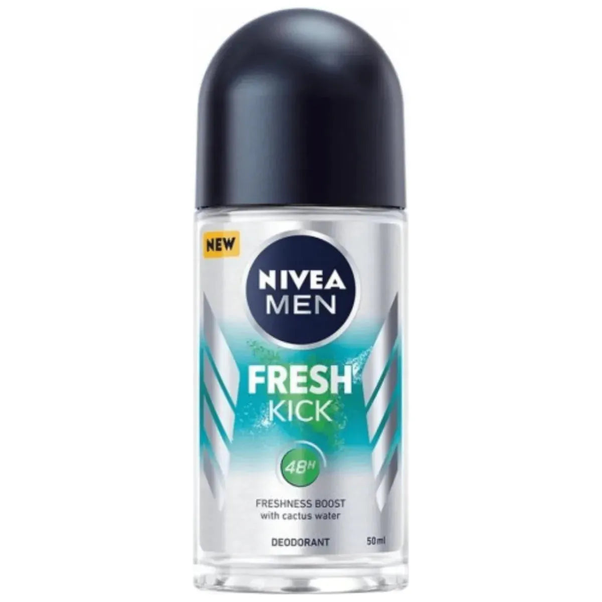 Nivea Men Fresh Kick 48H anti-perspirant roll-on deodorant 50ml showing the product bottle with label and cap.