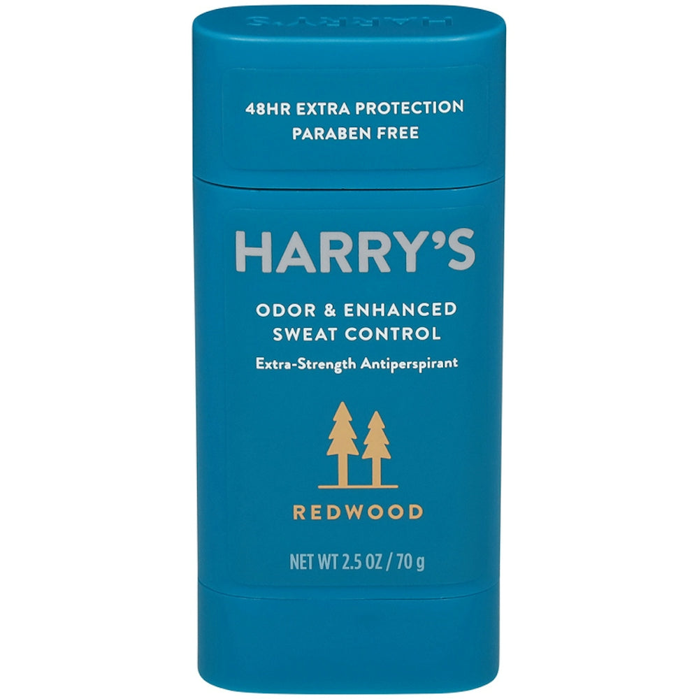 Harry's Redwood Extra-Strength Antiperspirant Stick by Pasteur Pharmacy, 2.5 oz, shown in its packaging on a white background.