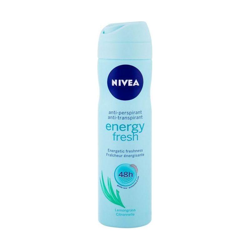 Nivea Energy Fresh Antiperspirant Spray 48H in 150ml bottle, showing the aerosol can with blue and silver packaging.