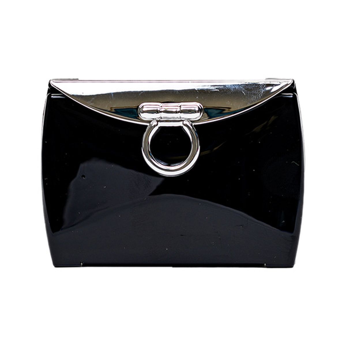 Polished silver Brandon evening clutch compact mirror from Pasteur Pharmacy's accessories collection, featuring a sleek, stylish design.
