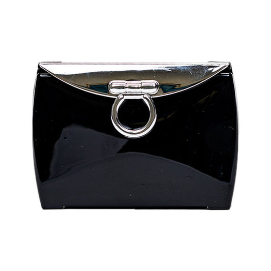 Polished silver Brandon evening clutch compact mirror from Pasteur Pharmacy's accessories collection, featuring a sleek, stylish design.