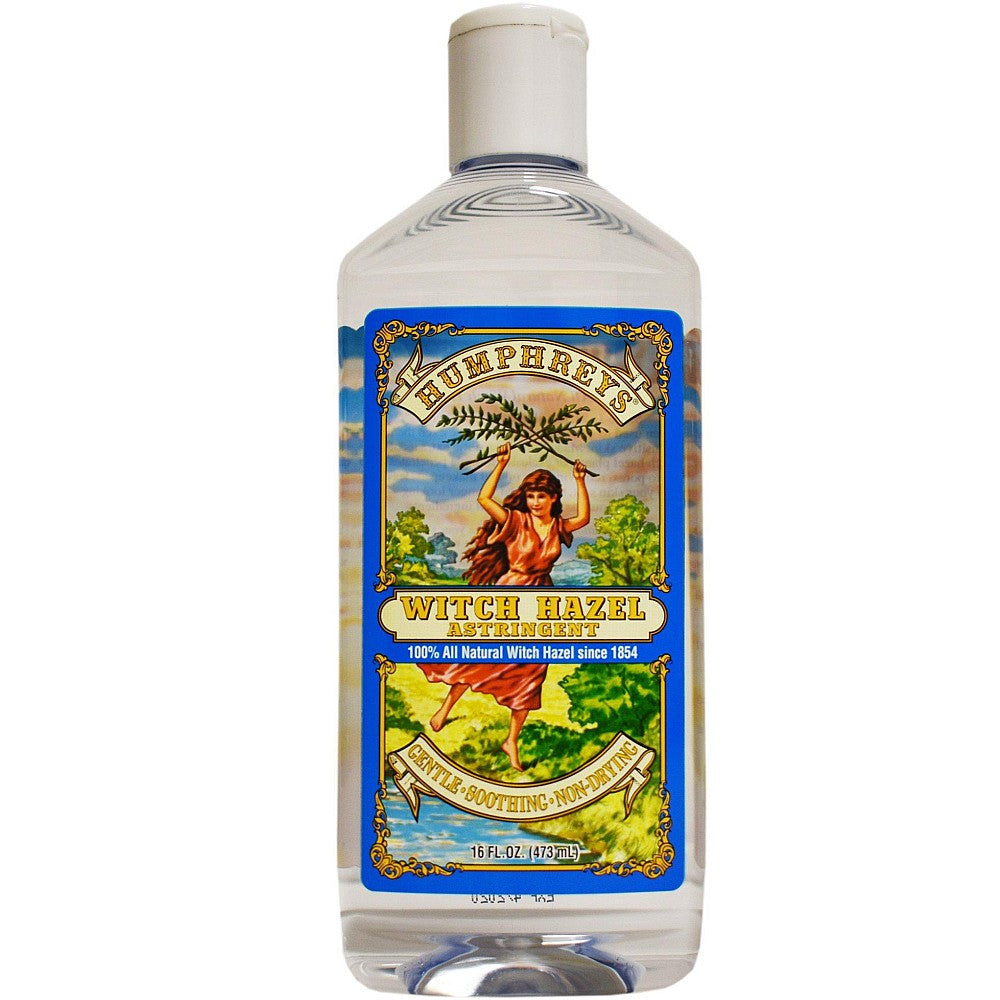 Humphrey's homeopathic witch hazel astringent in a 16 oz bottle, natural remedy for skin toning and soothing.