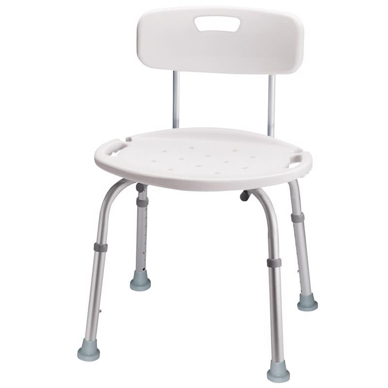 Carex adjustable bath and shower seat with back support for babies, featuring a sturdy plastic frame and comfortable design.