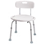 Carex adjustable bath and shower seat with back support for babies, featuring a sturdy plastic frame and comfortable design.