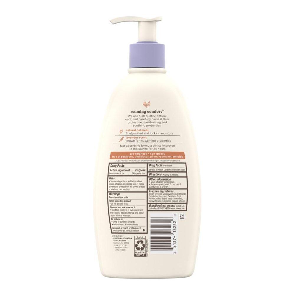 Aveeno Baby Calming Comfort Moisturizing Body Lotion in 18 oz bottle, gentle for babies, with soothing ingredients.