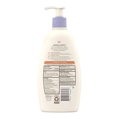 Aveeno Baby Calming Comfort Moisturizing Body Lotion in 18 oz bottle, gentle for babies, with soothing ingredients.