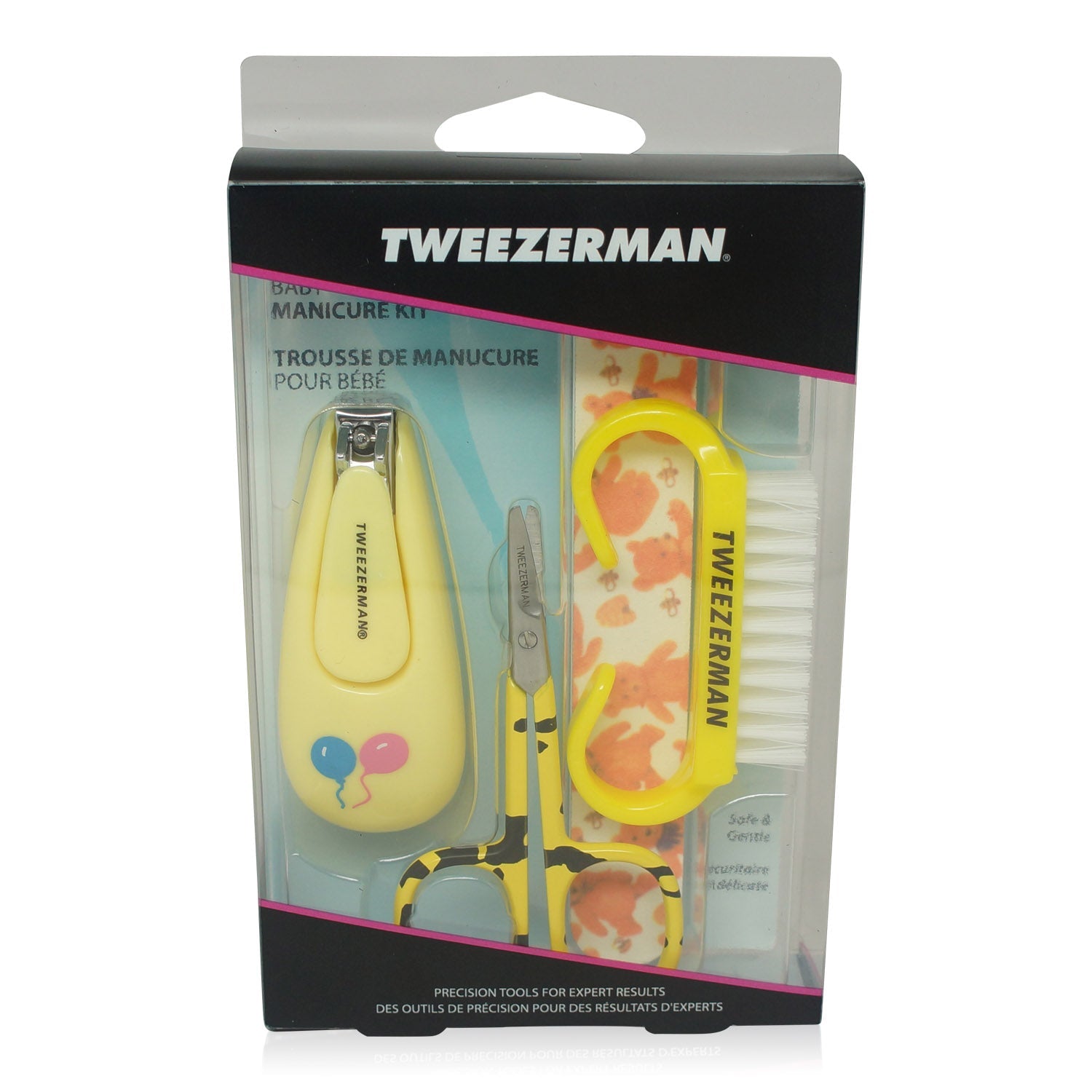Tweezerman Baby Manicure Kit for gentle baby nail grooming, includes baby-safe scissors and clippers in a compact grooming set.