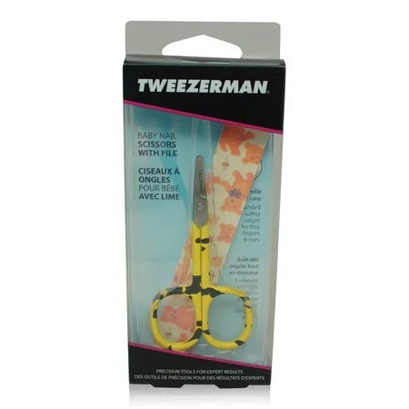 Tweezerman baby nail scissors with bear design and file, gentle grooming tool for infants, in a compact, child-safe design