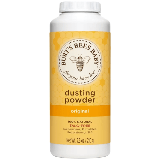 Burt's Bees Baby Bee Dusting Powder in a 7.5oz container, natural baby powder with gentle, soothing ingredients for infants