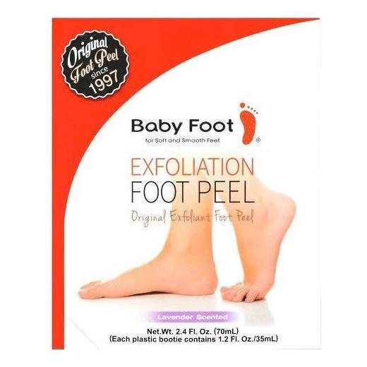 Baby Foot Exfoliation Foot Peel with lavender scent from Pasteur Pharmacy, showing the 2.4 fl oz bottle with lavender packaging.