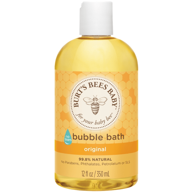 Burt's Bees Baby Bee Bubble Bath in a 12oz bottle, tear-free formula for gentle baby skincare, displayed in a clean, soft-colored setting.
