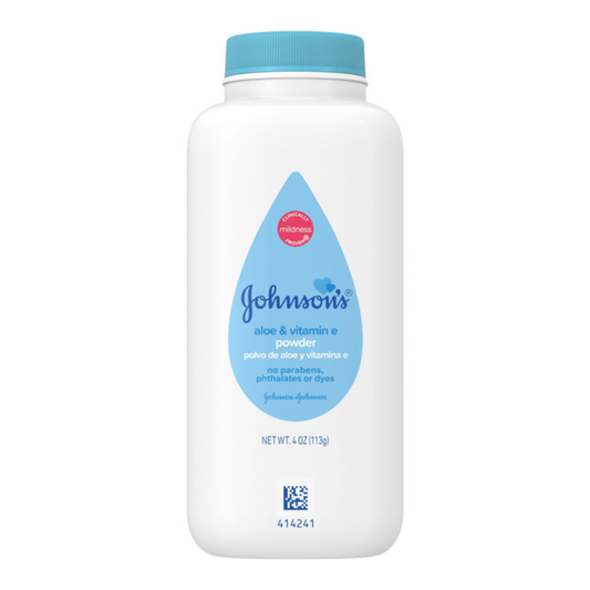 Johnson's Baby Naturally Derived Cornstarch Powder with Aloe and Vitamin E in 4 oz container, suitable for baby and toddler skincare