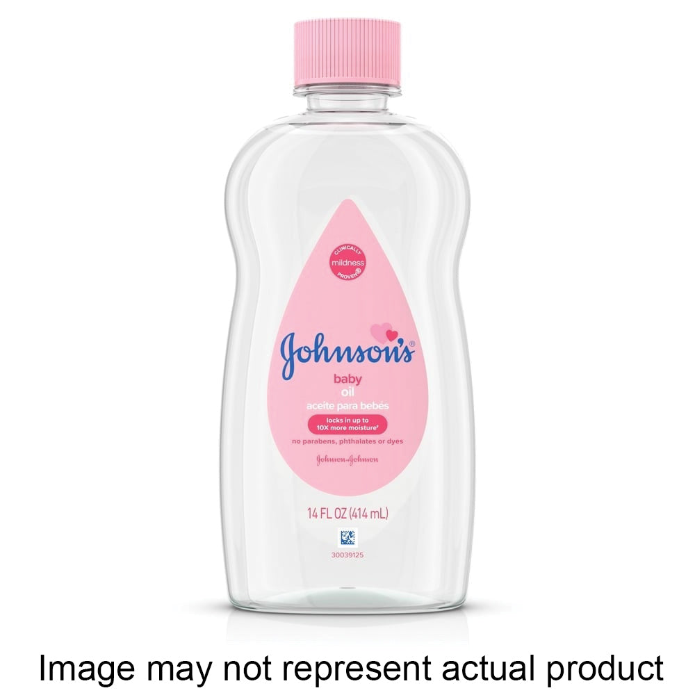 Johnson's Baby Oil Pure Mineral Oil Moisture Lock Formula for baby and toddler skin, featuring a clear bottle with a white cap.