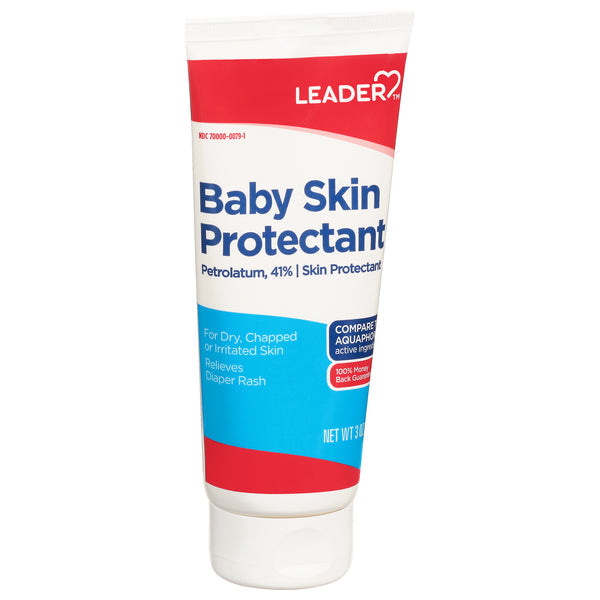 Leader Baby Skin Protectant Healing Ointment in a 3 oz tube, gentle formula for soothing and protecting baby and toddler skin.