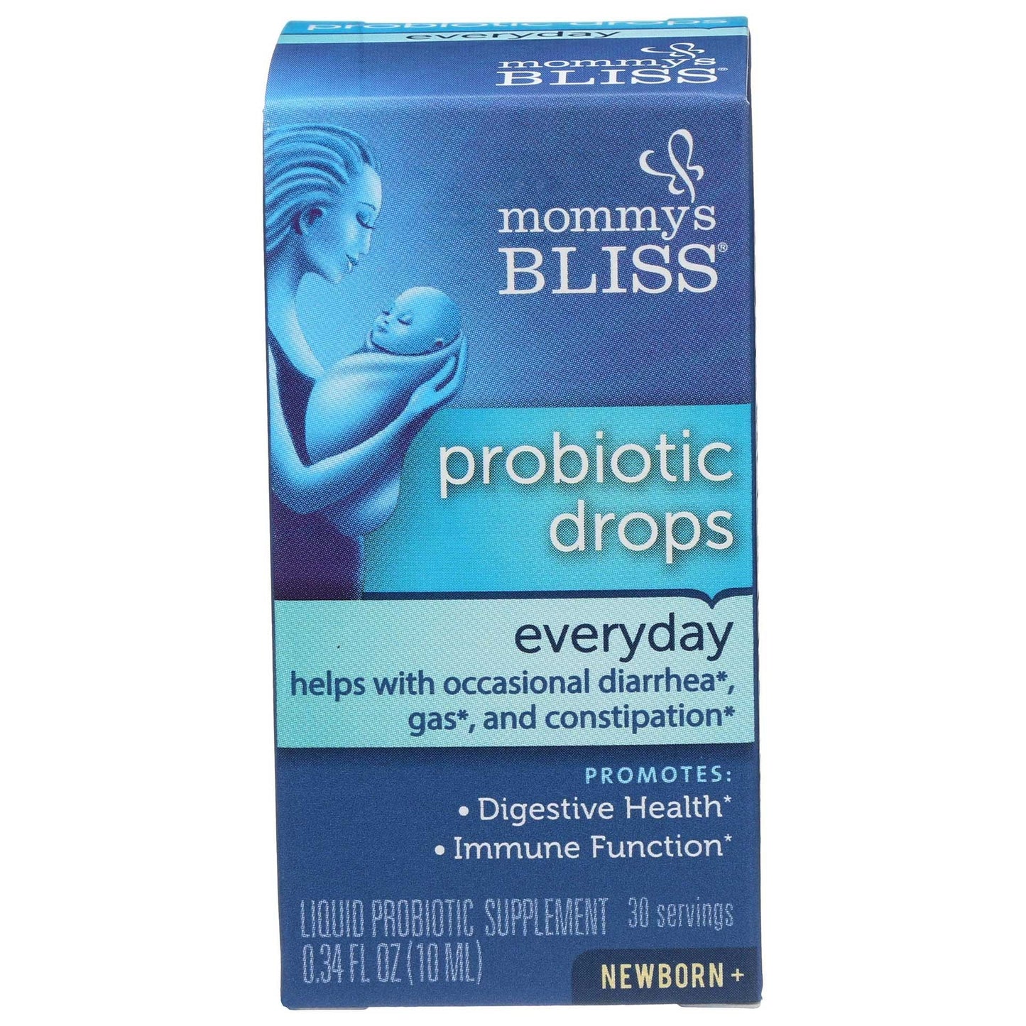 Baby & Toddler probiotic drops by Mommy's Bliss in a 0.34 fl oz (10 ml) bottle, designed for daily digestive support.