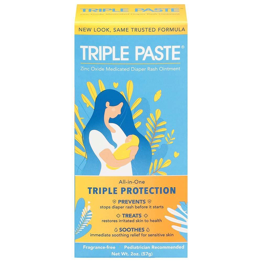 Triple Paste Diaper Rash Cream for babies, hypoallergenic medicated ointment in a 2 oz tube, gentle relief for diaper rash.