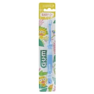 Blue GUM Baby 0 Month+ soft toothbrush by Pasteur Pharmacy, designed for gentle cleaning of infants' gums and teeth.