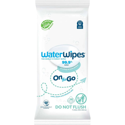 WaterWipes Sensitive+ baby wipes by Pasteur Pharmacy, unscented and hypoallergenic 3-in-1 wipes for on-the-go use, 28 count.