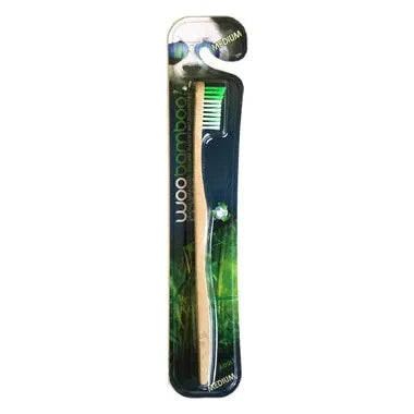 Woobamboo Medium Bamboo Toothbrush by Pasteur Pharmacy, eco-friendly bamboo handle and soft bristles for sustainable oral care.