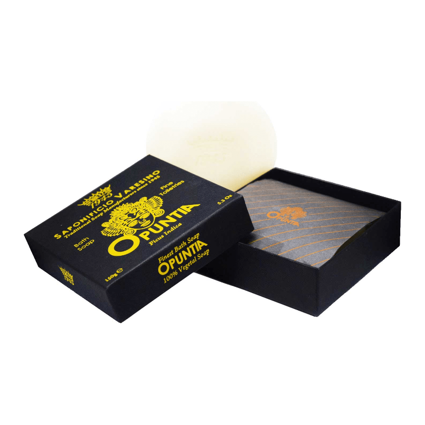 Saponificio Varesino bath soap collection featuring a 150g bar soap with elegant packaging and natural soap textures.