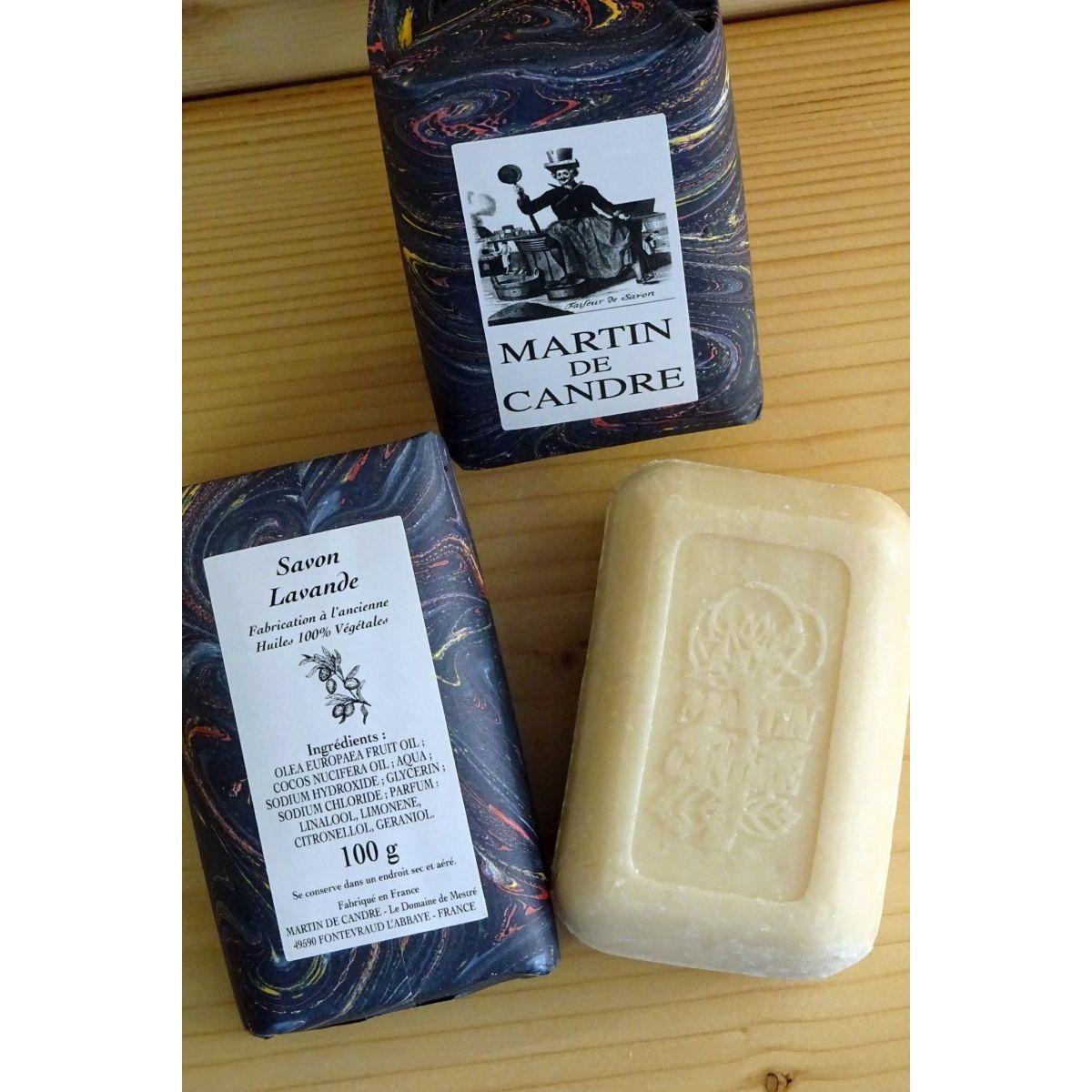 Martin de Candre solid bar soap collection in 100g and 250g sizes, featuring natural ingredients and traditional craftsmanship.
