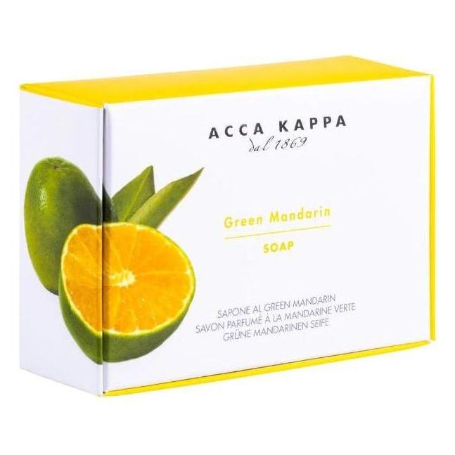 Acca Kappa Green Mandarin bar soap, 5.3 oz, with fresh citrus scent and natural ingredients, displayed on a neutral background.